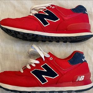 Red and Navy NB 574 Sneakers